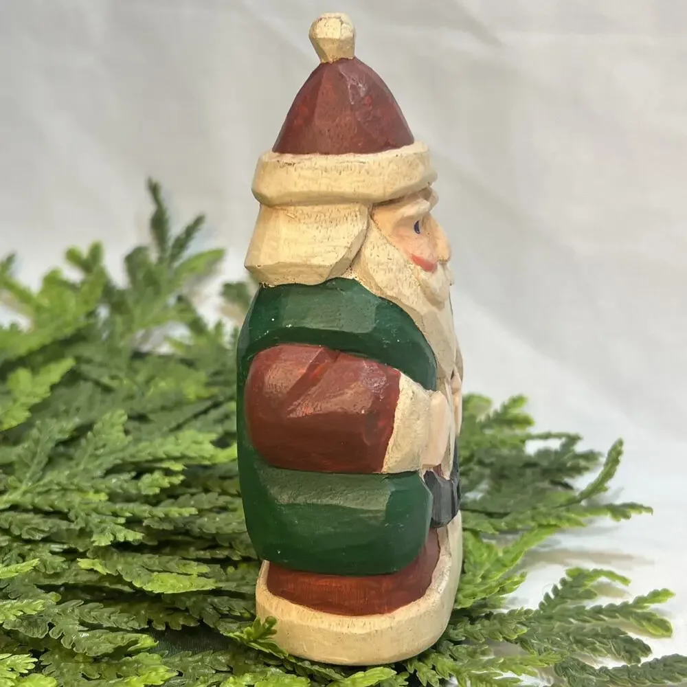 Hand Carved Painted Wood Santa By Ron Ransom Angelworks Folk Art Primitive
